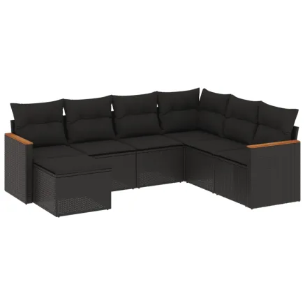 Salon de jardin 7 pcs avec coussins noir résine tressée 2