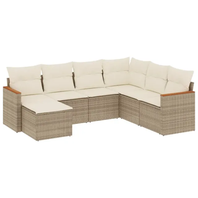 Salon de jardin avec coussins 7 pcs beige résine tressée