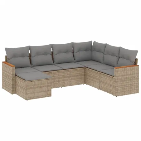 Salon de jardin avec coussins 7pcs mélange beige résine tressée