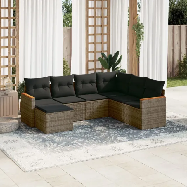 Salon de jardin avec coussins 7 pcs gris résine tressée