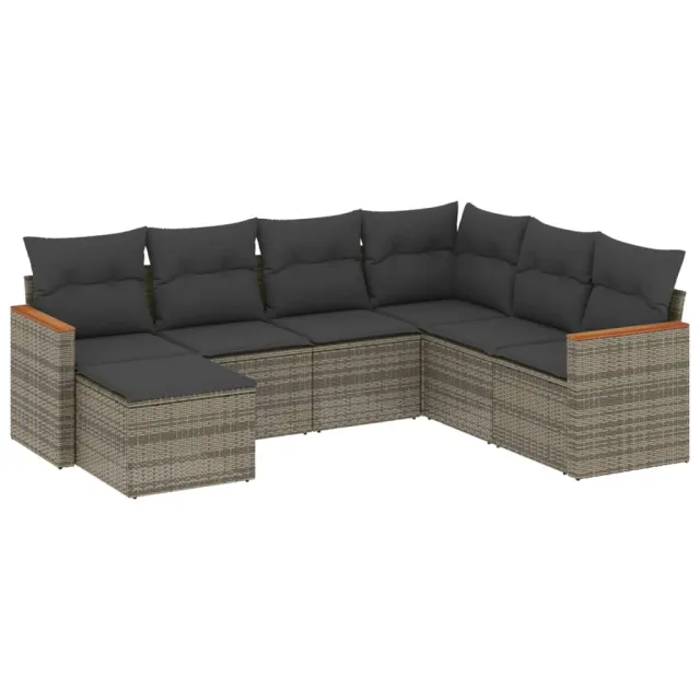 Salon de jardin avec coussins 7 pcs gris résine tressée