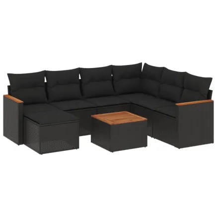 Salon de jardin 8 pcs avec coussins noir résine tressée 2