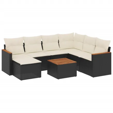 Salon de jardin 8 pcs avec coussins noir résine tressée 2