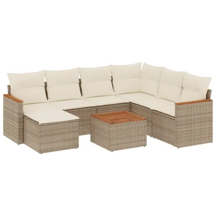 Salon de jardin avec coussins 8 pcs beige résine tressée 2