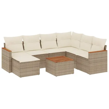 Salon de jardin avec coussins 8 pcs beige résine tressée