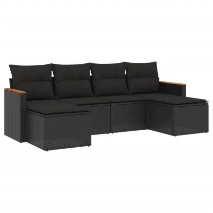 Salon de jardin 6 pcs avec coussins noir résine tressée 2