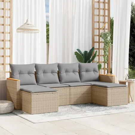 Salon de jardin avec coussins 6pcs mélange beige résine tressée