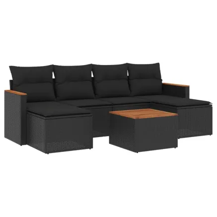 Salon de jardin 7 pcs avec coussins noir résine tressée 2