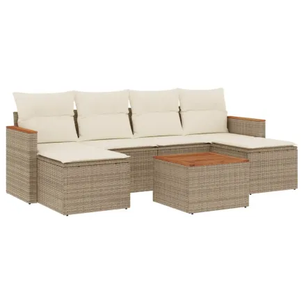 Salon de jardin avec coussins 7 pcs beige résine tressée 2