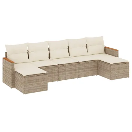 Salon de jardin avec coussins 7 pcs beige résine tressée