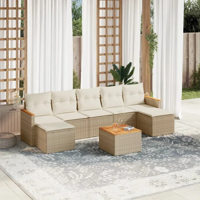 Salon de jardin avec coussins 8 pcs beige résine tressée