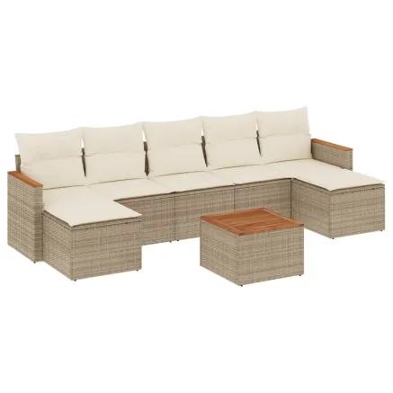 Salon de jardin avec coussins 8 pcs beige résine tressée 2