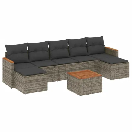 Salon de jardin 8 pcs avec coussins gris résine tressée 2
