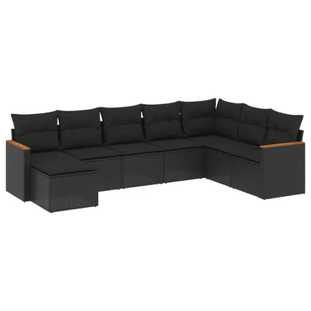 Salon de jardin 8 pcs avec coussins noir résine tressée 2