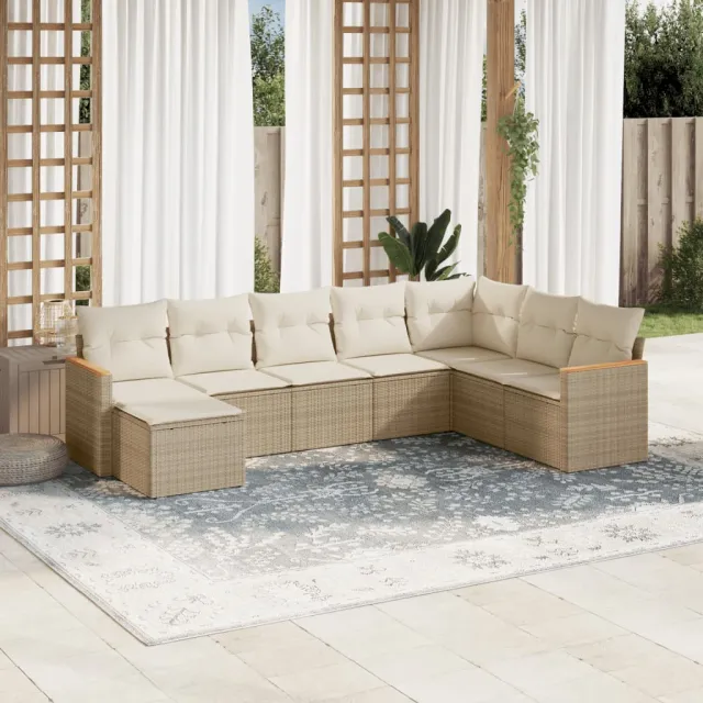 Salon de jardin avec coussins 8 pcs beige résine tressée