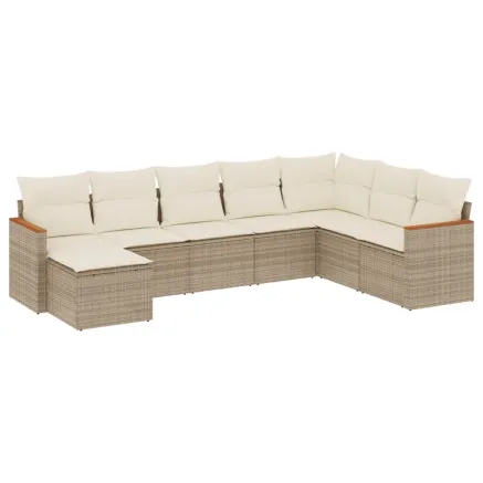 Salon de jardin avec coussins 8 pcs beige résine tressée 2