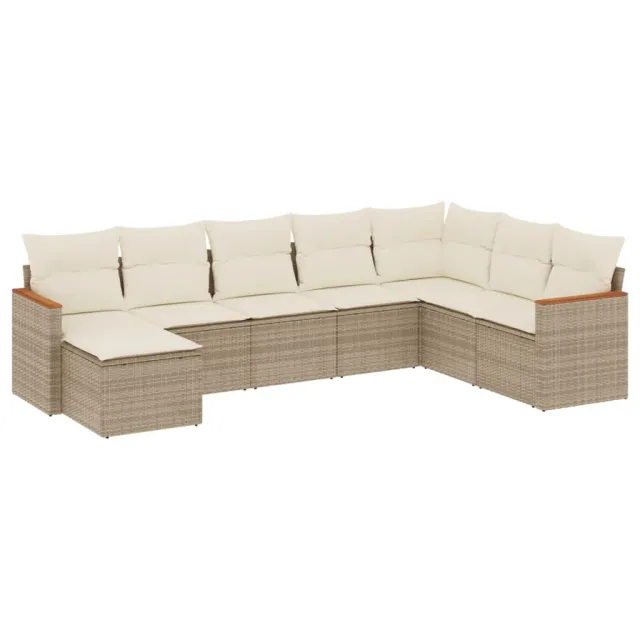 Salon de jardin avec coussins 8 pcs beige résine tressée
