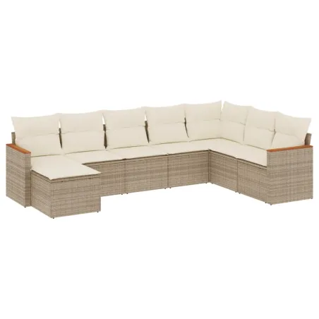 Salon de jardin avec coussins 8 pcs beige résine tressée