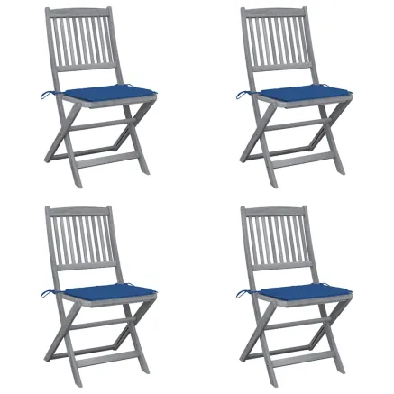 Chaises pliables d'extérieur lot de 4 et coussins Bois d'acacia