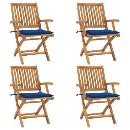 Chaises pliables de jardin avec coussins lot de 4 Teck solide