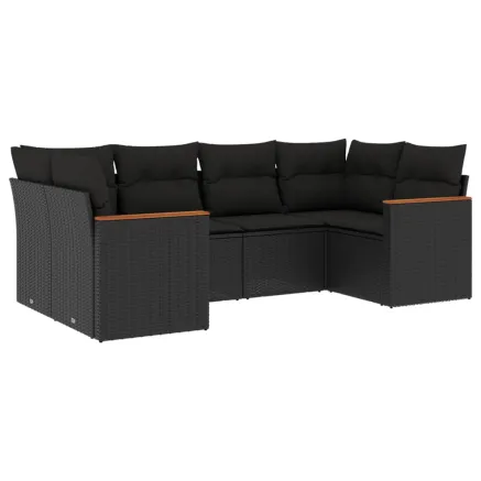 Salon de jardin 6 pcs avec coussins noir résine tressée 2