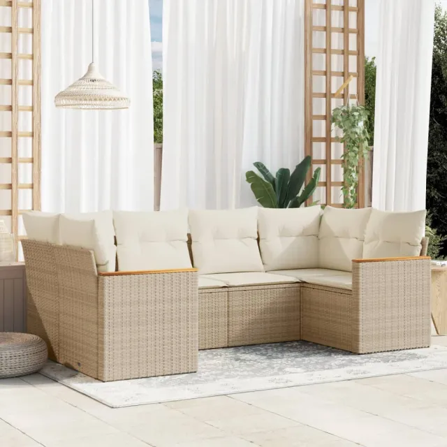 Salon de jardin avec coussins 6 pcs beige résine tressée