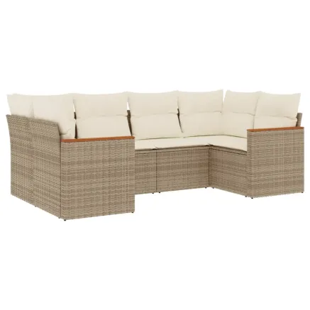 Salon de jardin avec coussins 6 pcs beige résine tressée 2