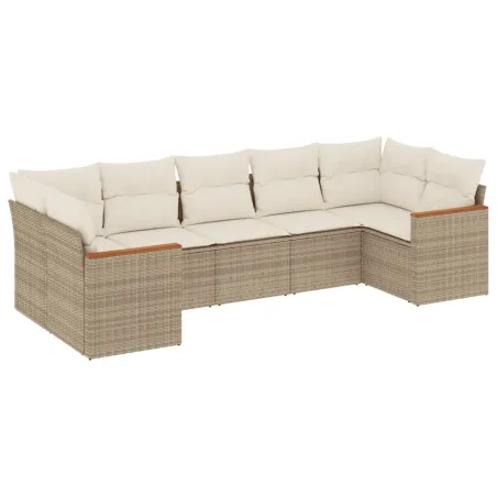Salon de jardin avec coussins 7 pcs beige résine tressée