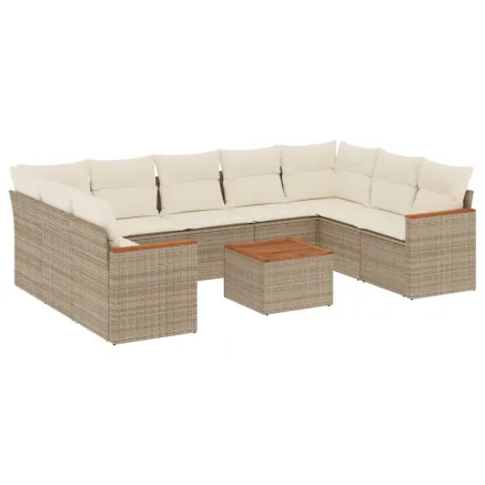 Salon de jardin avec coussins 10 pcs beige résine tressée 2