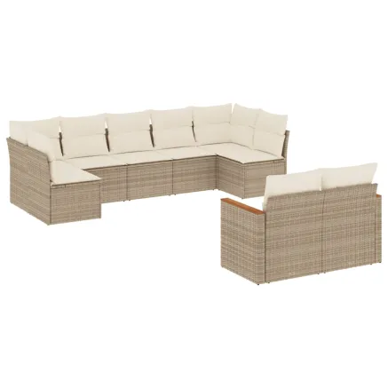 Salon de jardin avec coussins 9 pcs beige résine tressée 2