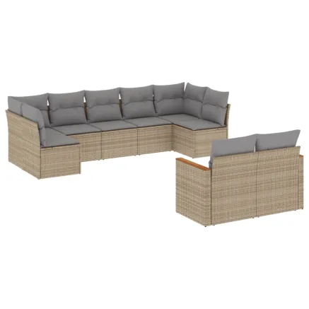 Salon de jardin avec coussins 9pcs mélange beige résine tressée 2