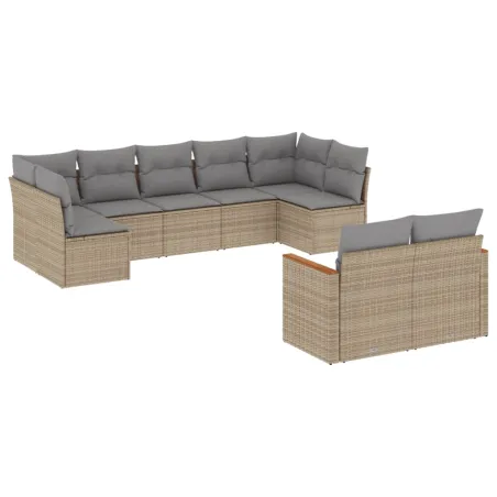 Salon de jardin avec coussins 9pcs mélange beige résine tressée