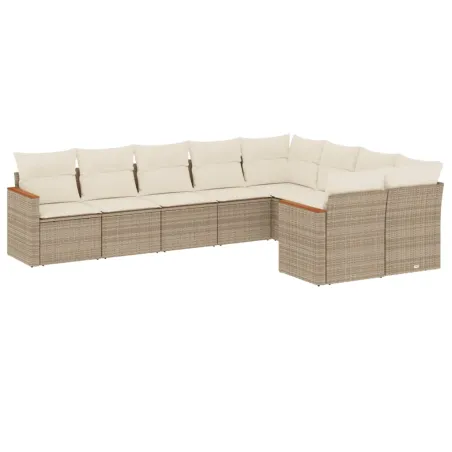 Salon de jardin avec coussins 9 pcs beige résine tressée
