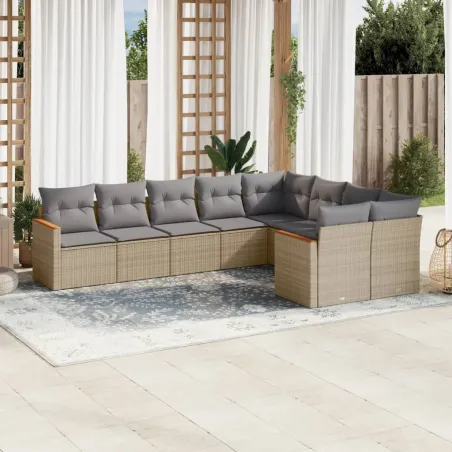 Salon de jardin avec coussins 9pcs mélange beige résine tressée