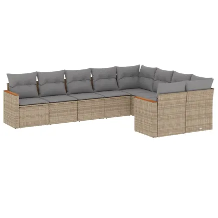 Salon de jardin avec coussins 9pcs mélange beige résine tressée 2