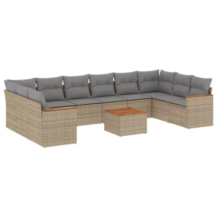 Salon de jardin et coussins 11 pcs mélange beige résine tressée 2