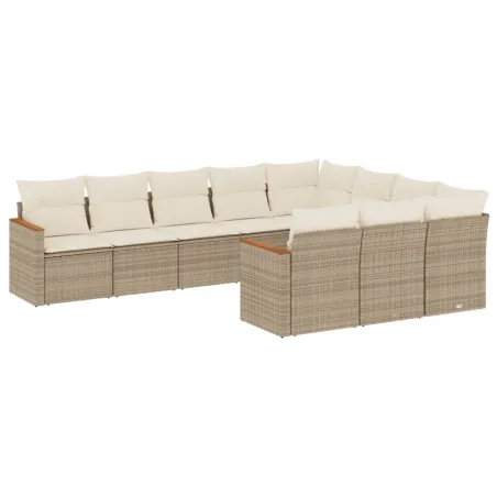 Salon de jardin avec coussins 10 pcs beige résine tressée