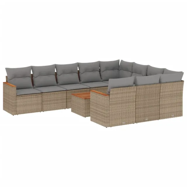 Salon de jardin et coussins 11 pcs mélange beige résine tressée