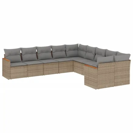 Salon de jardin et coussins 10 pcs mélange beige résine tressée 2
