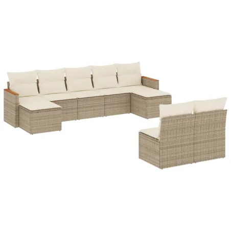 Salon de jardin avec coussins 9 pcs beige résine tressée