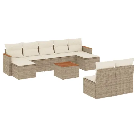 Salon de jardin avec coussins 10 pcs beige résine tressée 2