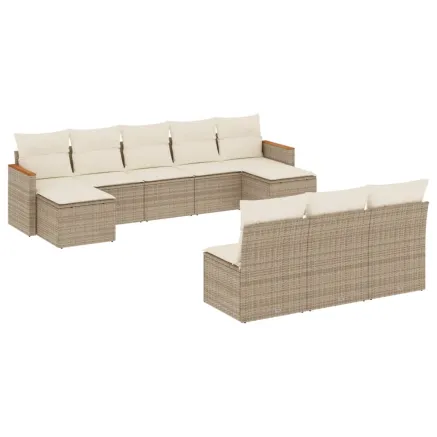 Salon de jardin avec coussins 10 pcs beige résine tressée 2