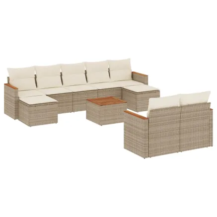 Salon de jardin avec coussins 10 pcs beige résine tressée 2