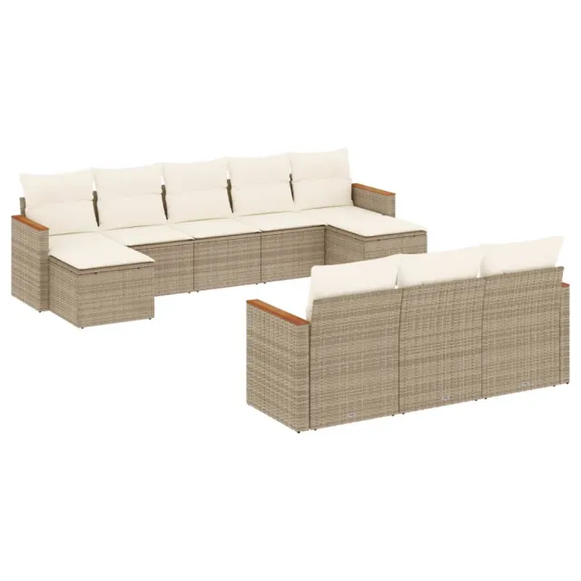 Salon de jardin avec coussins 10 pcs beige résine tressée