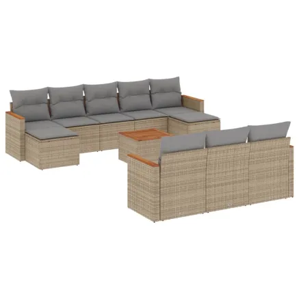 Salon de jardin et coussins 11 pcs mélange beige résine tressée 2