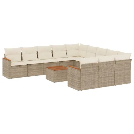 Salon de jardin avec coussins 12 pcs beige résine tressée 2