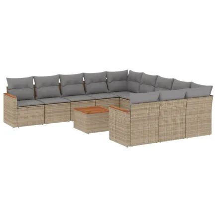 Salon de jardin et coussins 12 pcs mélange beige résine tressée 2