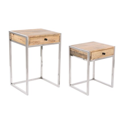 Set of 2 tables Home ESPRIT Brown Silver Natural Steel Mango wood 45,5