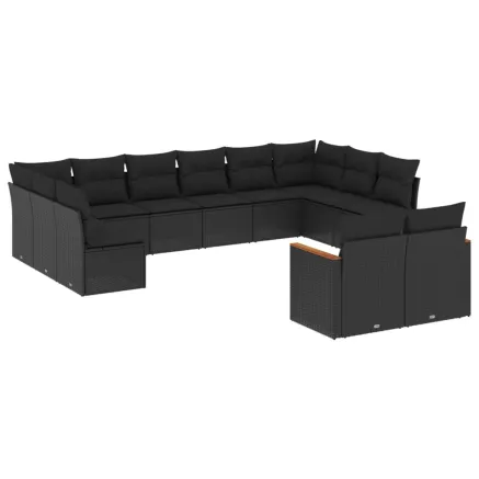 Salon de jardin 12 pcs avec coussins noir résine tressée 2