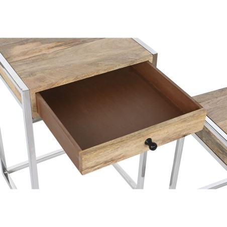 Set van 2 tafels Home ESPRIT Bruin Zilverkleurig Natuurlijk Staal Mang
